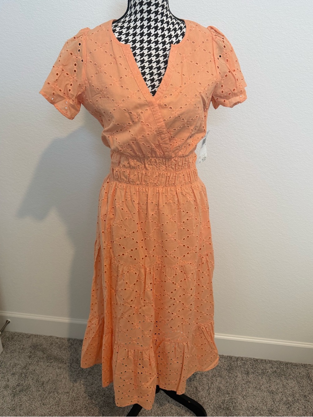 Koko + Mason peach eyelet midi dress V-neck smocked waist Bloomingdale's small